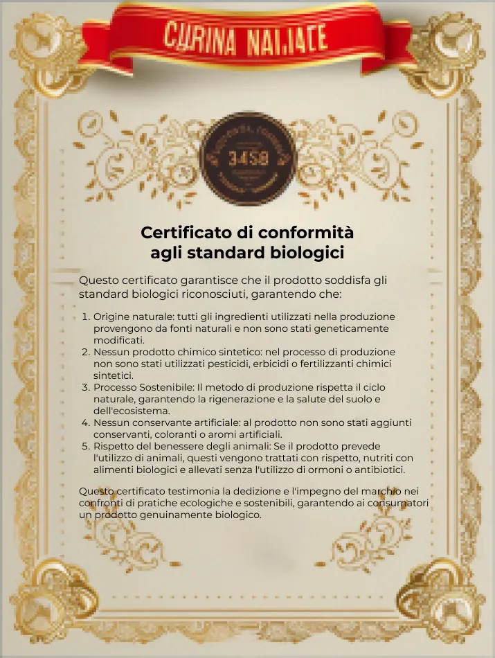 certificato di conformità agli standard biologici